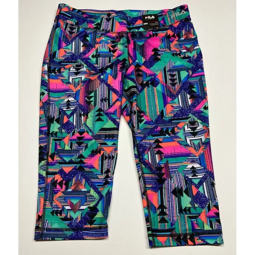 Fila Sport Run Capri Skimmer Mid Rise Leggings‎ - NWT Tribal Aztec Design Large